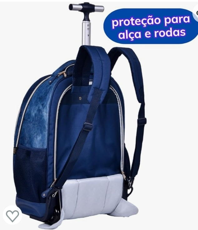 Kit Mochila Carrinho Rebecca Bonbon Jeans Escolar Com Estojo e Lancheira Térmica