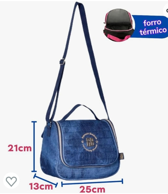 Kit Mochila Carrinho Rebecca Bonbon Jeans Escolar Com Estojo e Lancheira Térmica