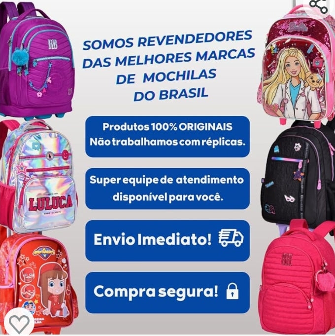 Kit Mochila Carrinho Rebecca Bonbon Jeans Escolar Com Estojo e Lancheira Térmica